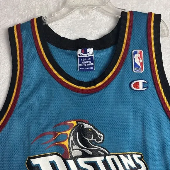 Rare Vintage Champion NBA Detroit Pistons Mateen Cleaves 24 Jersey Youth L 14/16